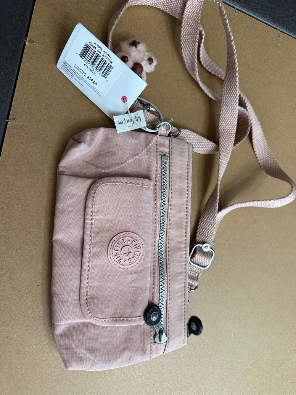 NWT Kipling Light Pink Crossbody Bag with Adjustable Strap